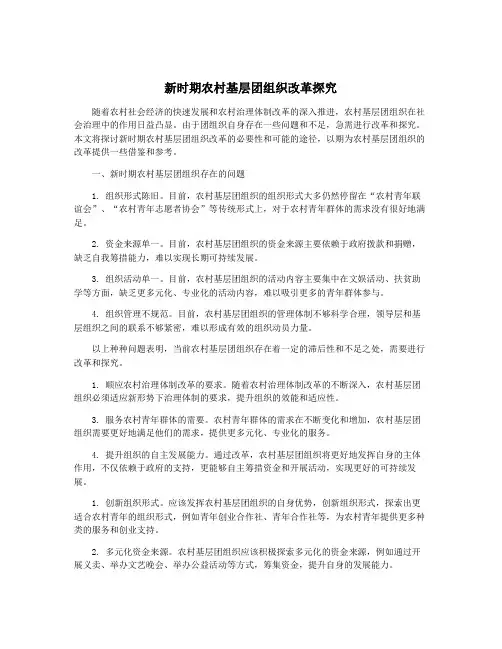 新时期农村基层团组织改革探究