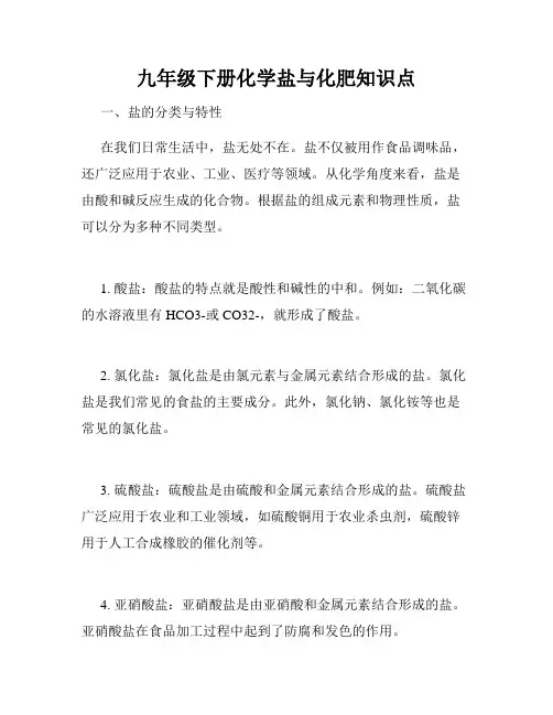 九年级下册化学盐与化肥知识点