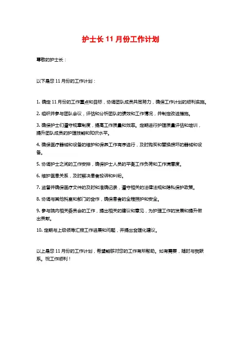 护士长11月份工作计划