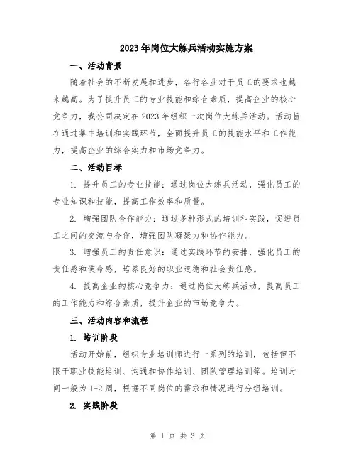 2023年岗位大练兵活动实施方案