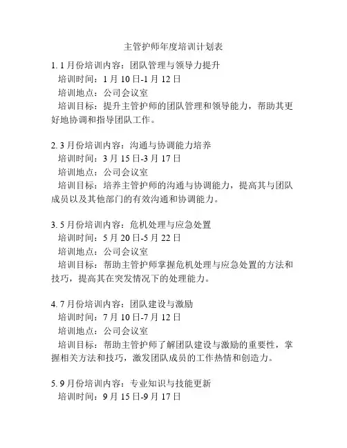 主管护师年度培训计划表