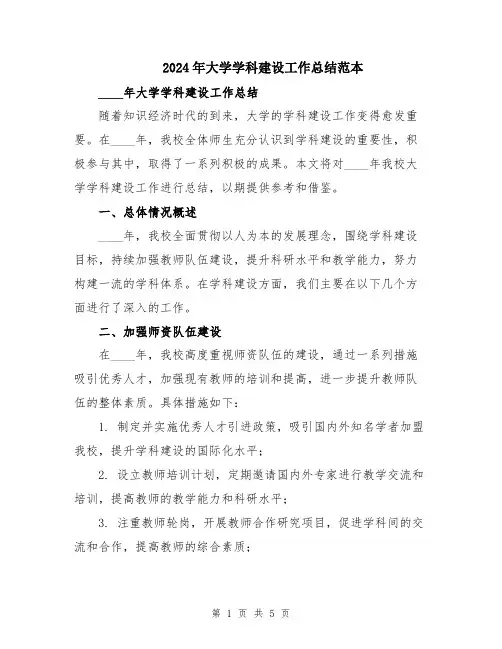 2024年大学学科建设工作总结范本