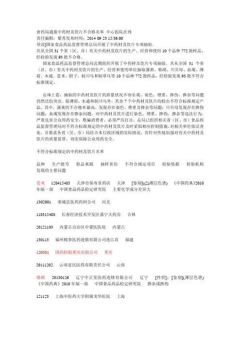 食药局通报中药材及饮片不合格名单 中心医院在列