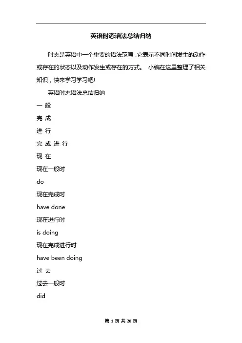 英语时态语法总结归纳