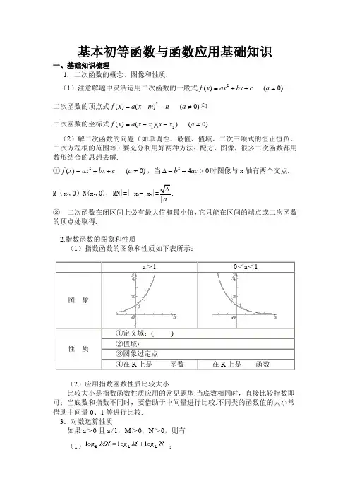 基本初等函数与函数应用基础知识