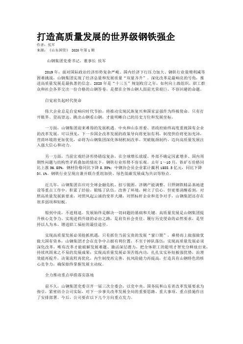 打造高质量发展的世界级钢铁强企