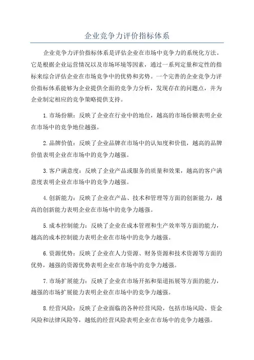 企业竞争力评价指标体系