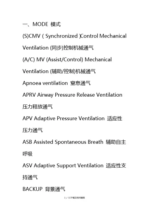 呼吸机英文代表的含义
