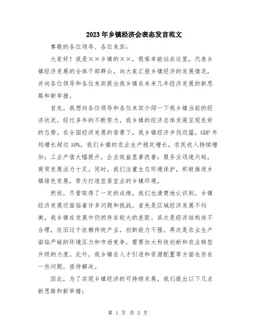2023年乡镇经济会表态发言范文