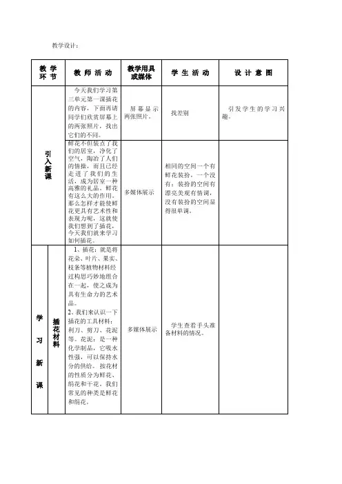 初中美术_三单元《插花》教学设计学情分析教材分析课后反思