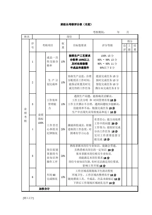 班组长绩效考核表