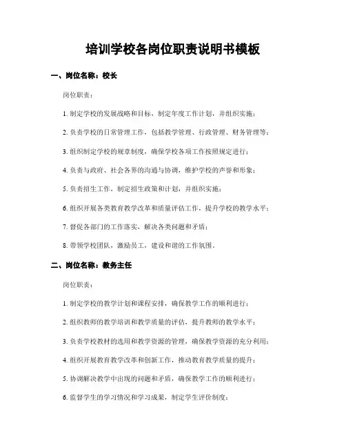 培训学校各岗位职责说明书模板