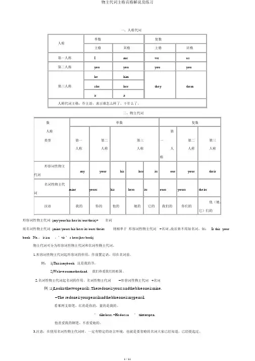 物主代词主格宾格讲解及练习