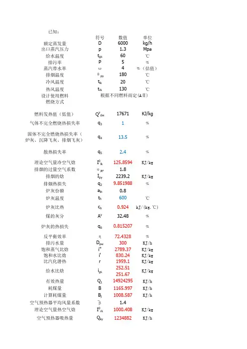 锅炉热量平衡计算