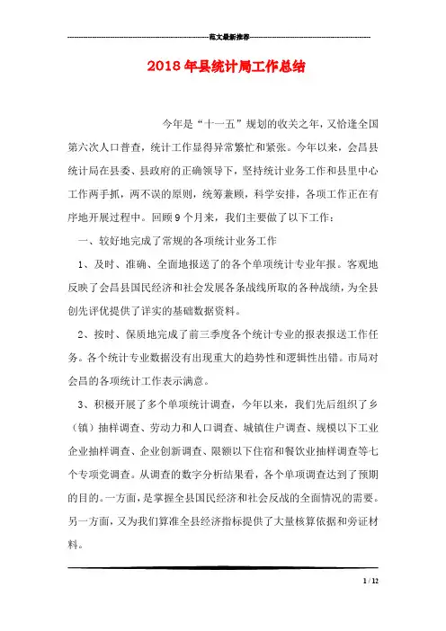 2018年县统计局工作总结