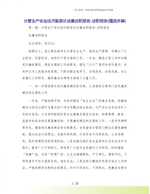分管生产安全经济副县长述廉述职报告-述职报告(精选多篇)