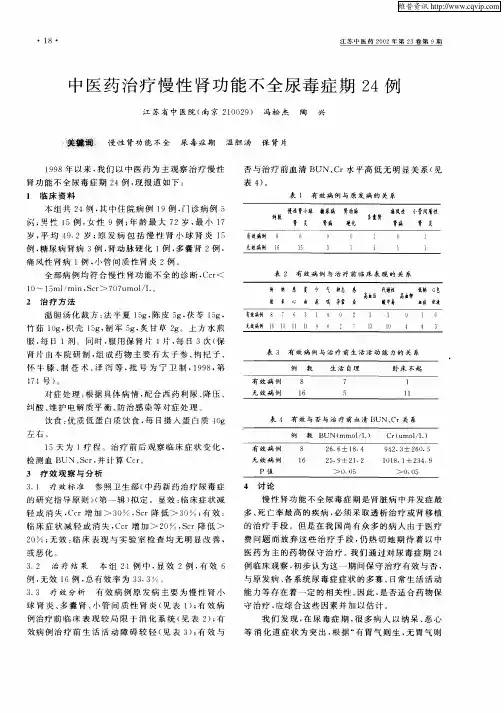 中医药治疗慢性肾功能不全尿毒症期24例