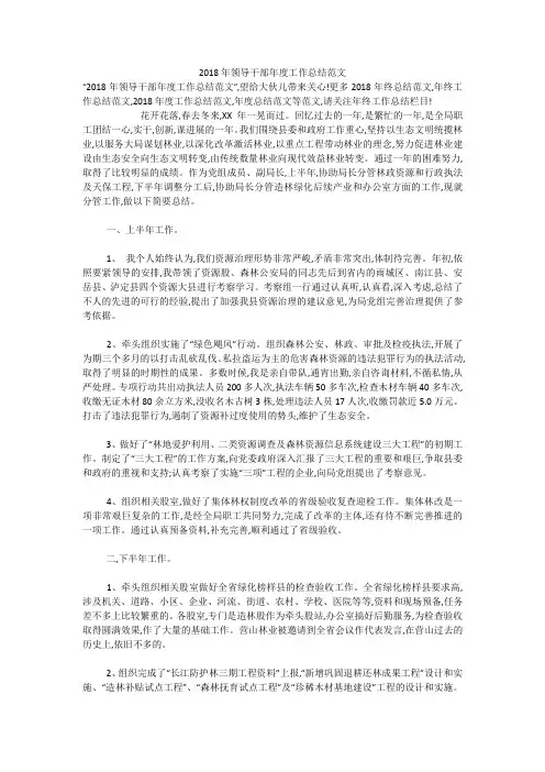 2018年领导干部年度工作总结范文
