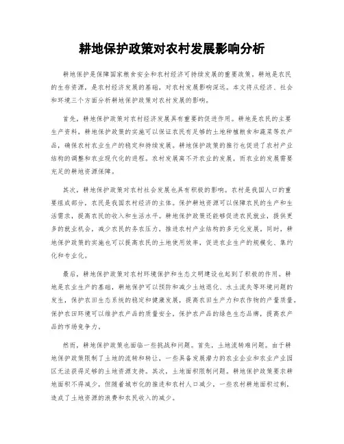 耕地保护政策对农村发展影响分析