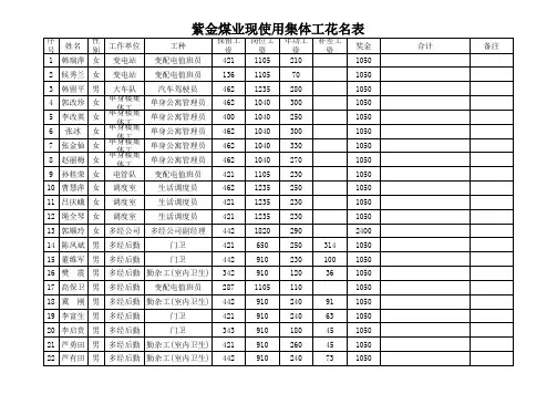 紫金煤业现使用集体工花名表