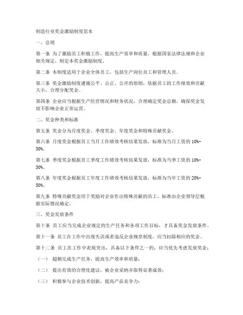 制造行业奖金激励制度范本