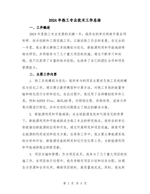2024年热工专业技术工作总结（2篇）