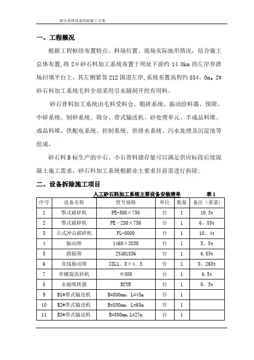 筛分系统设备安装施工方案    正文