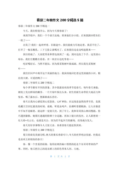 春游二年级作文200字精选5篇