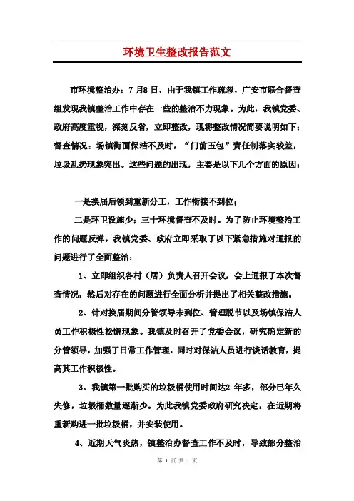 环境卫生整改报告范文