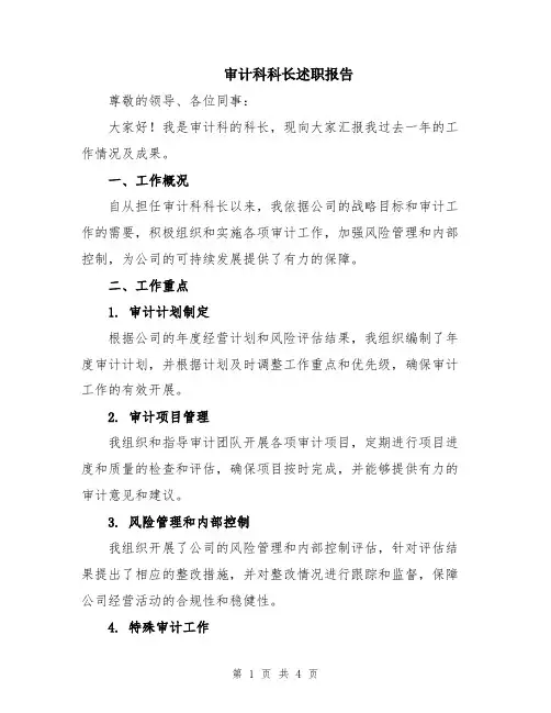 审计科科长述职报告
