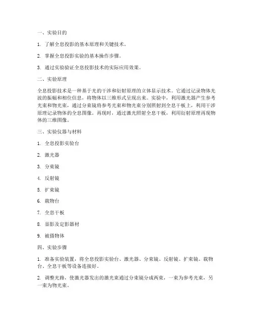 全息投影相关实验报告