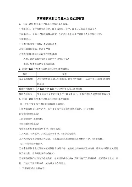 高三历史人教版一轮复习知识归纳：罗斯福新政和当代资本主义的新变化