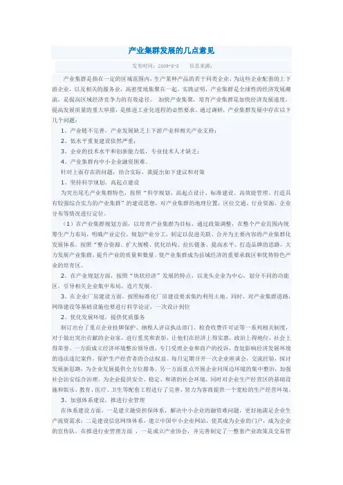 产业集群发展的几点意见