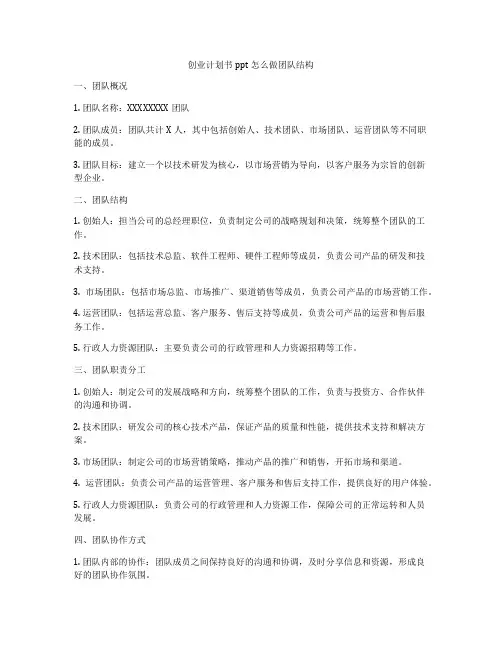 创业计划书ppt怎么做团队结构