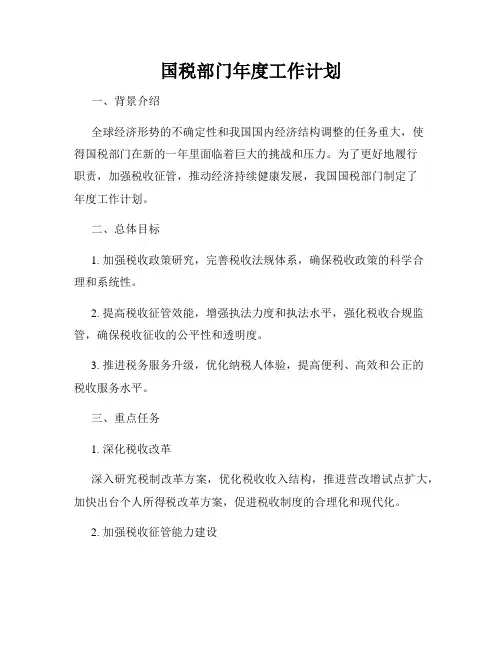 国税部门年度工作计划
