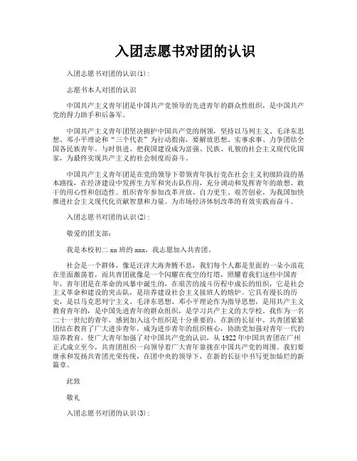 入团志愿书对团的认识