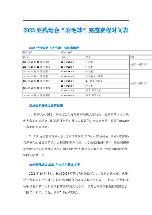 2023亚残运会“羽毛球”完整赛程时间表