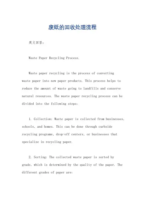 废纸的回收处理流程