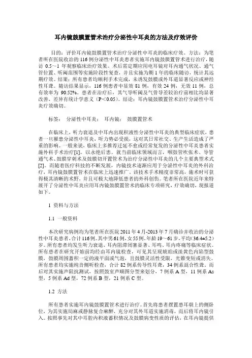 耳内镜鼓膜置管术治疗分泌性中耳炎的方法及疗效评价