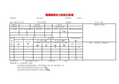 锚固锚索应力张拉记录表
