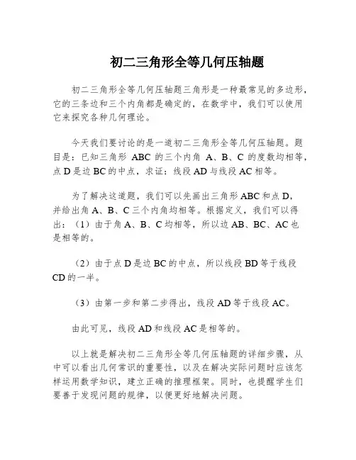 初二三角形全等几何压轴题