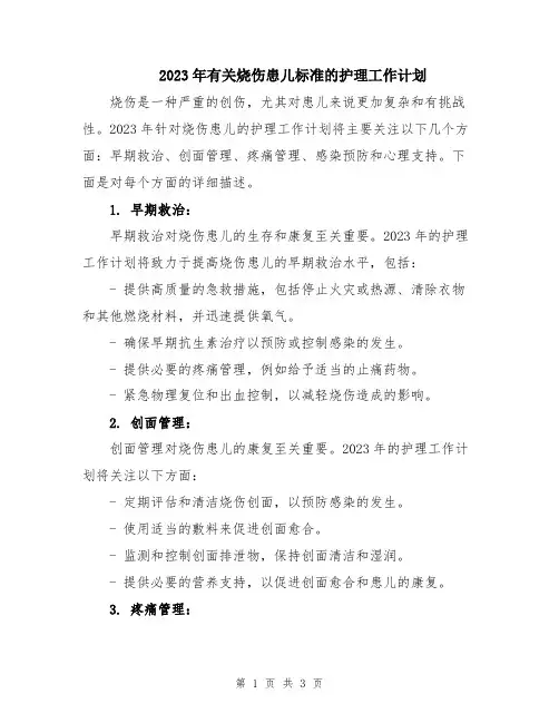 2023年有关烧伤患儿标准的护理工作计划