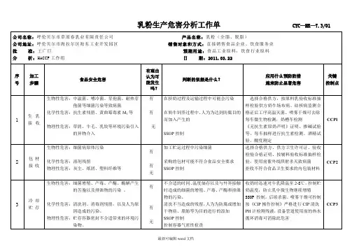 最新版本-乳粉生产危害分析工作单