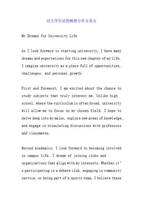 对大学生活的畅想小作文英文