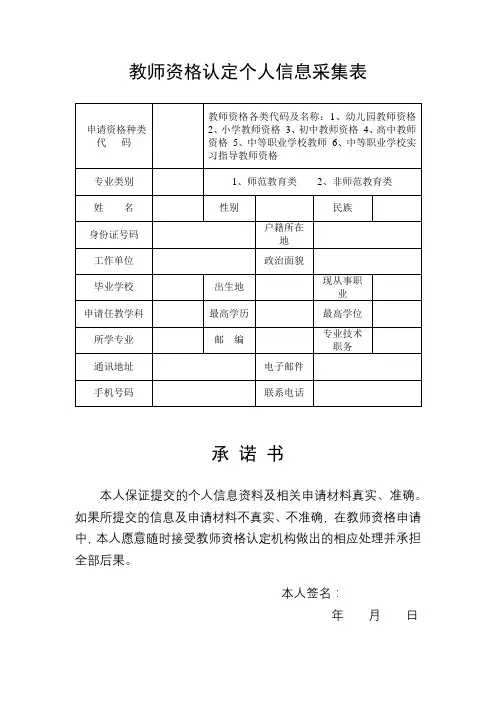 教师资格认定个人信息采集表【模板】
