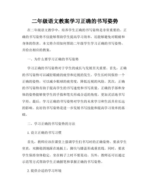 二年级语文教案学习正确的书写姿势
