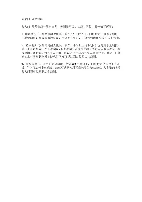 防火门 阻燃等级