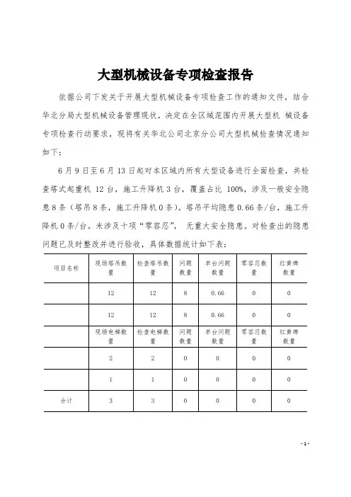 六月份大型机械设备专项检查报告
