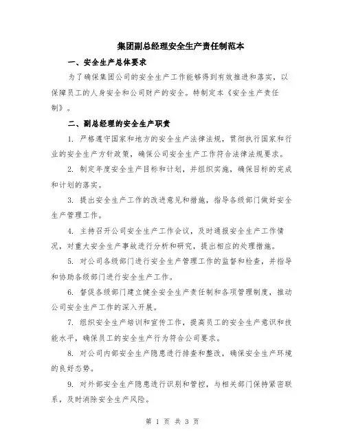 集团副总经理安全生产责任制范本（2篇）