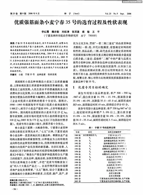 优质强筋面条小麦宁春35号的选育过程及性状表现